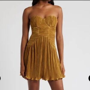 Gold strapless cocktail mini dress